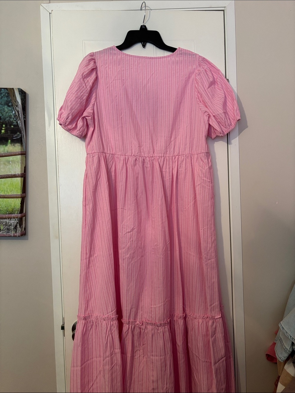 Pink Puff-Sleeve Maxi Dress with V-Neck - Picture 2 of 2